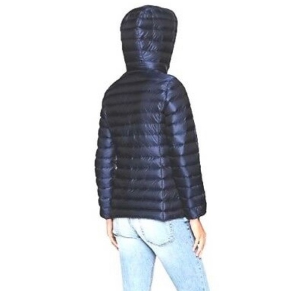 Cole Haan Down Quilted Puffer Hooded Jacket Faux Fur Trim Iridescent Blue Sz XS - Picture 13 of 16